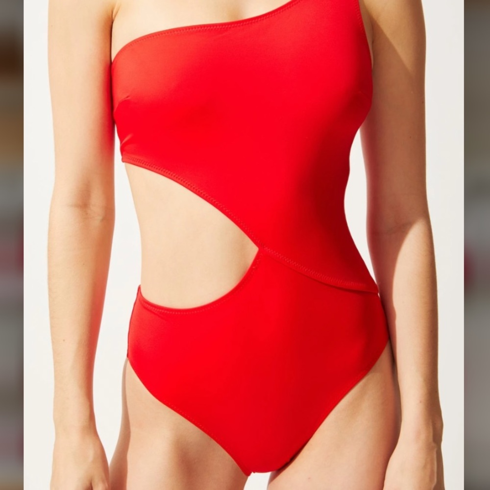 solid & striped red Claudia one piece swimsuit